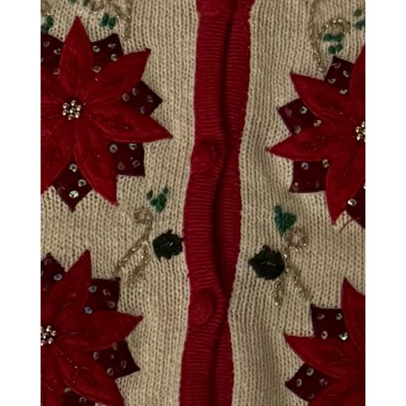 Vintage Bobbie Brooks Christmas Poinsettia Vest XL 16/18 Ramie Cotton Y2K 90s - Picture 6 of 12